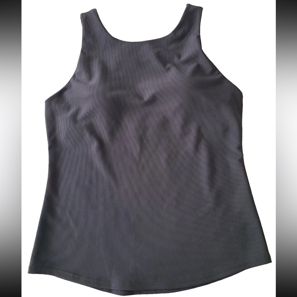 NWT 32 Degrees Cool Tank Top Womens Large Black Ribbed Scoop built in bra